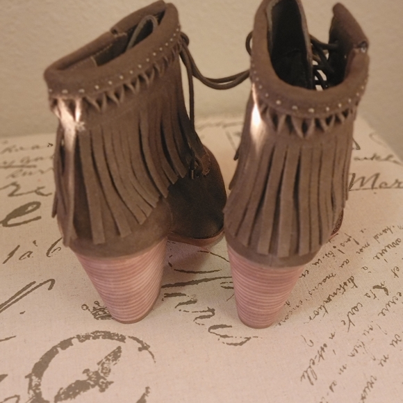 New Gianni Bini Lace-Up Fringe Boots - Army Green Color - Picture 3 of 4